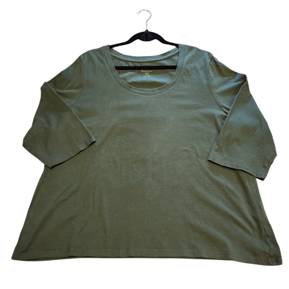 PACT 3/4 SLEEVE SCOOP NECK ORGANIC COTTON TEE GREEN SZ XXL - Picture 4 of 8